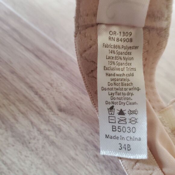 Jezebel B5030 Padded Push Up Bra 34B Nude Black Stitch Bows - Picture 13 of 13